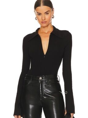 The Line by K Killi Black Long-Sleeve Zip Polo Bodysuit